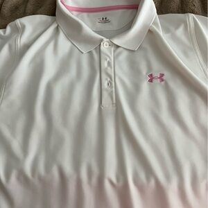 Under Armour White Polo with Pink Trim